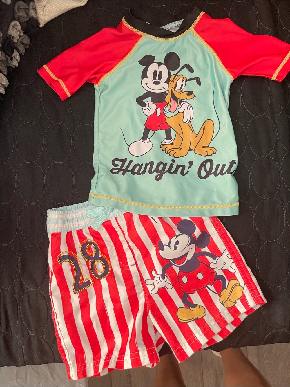 Mickey & Pluto 'Hangin' Out' Rash Guard Set - Mint, Red, Yellow 2T